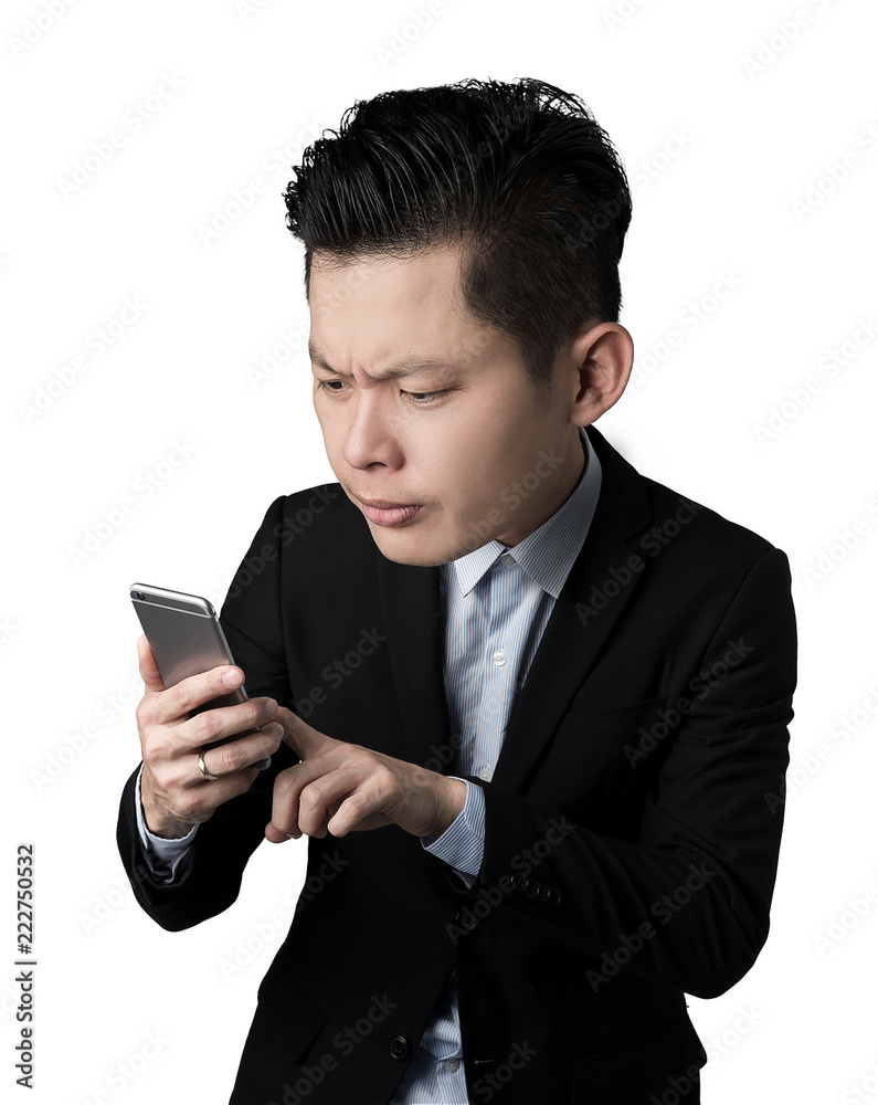 business man use smartphone isolate on white background business man use smartphone isolate on white background