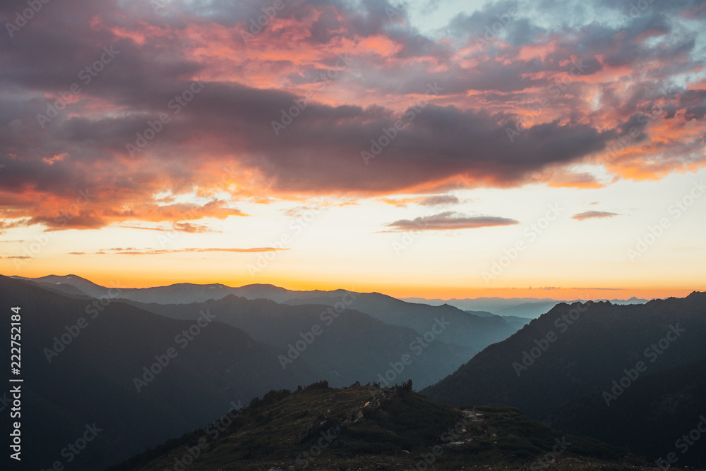 decline the sun in Mountains Altai