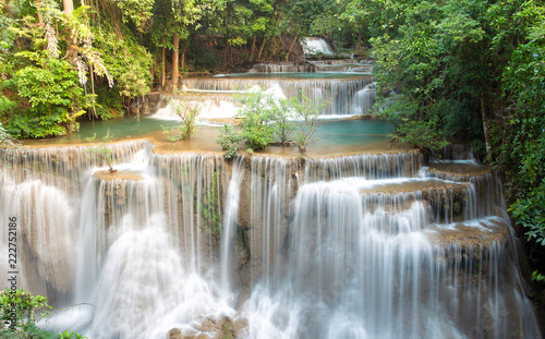 Beautiful Huai Mae Khamin Waterfall In the forest of western Thailand.