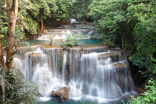 Beautiful Huai Mae Khamin Waterfall In the forest of western Thailand.