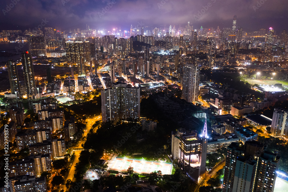 Obraz premium Panoramę Hongkongu w nocy