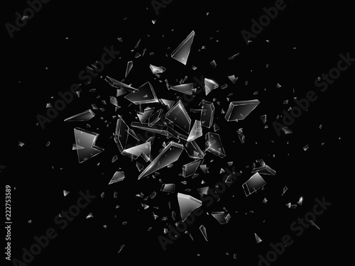 Shards of broken glass. Abstract explosion. Realistic vector background photo