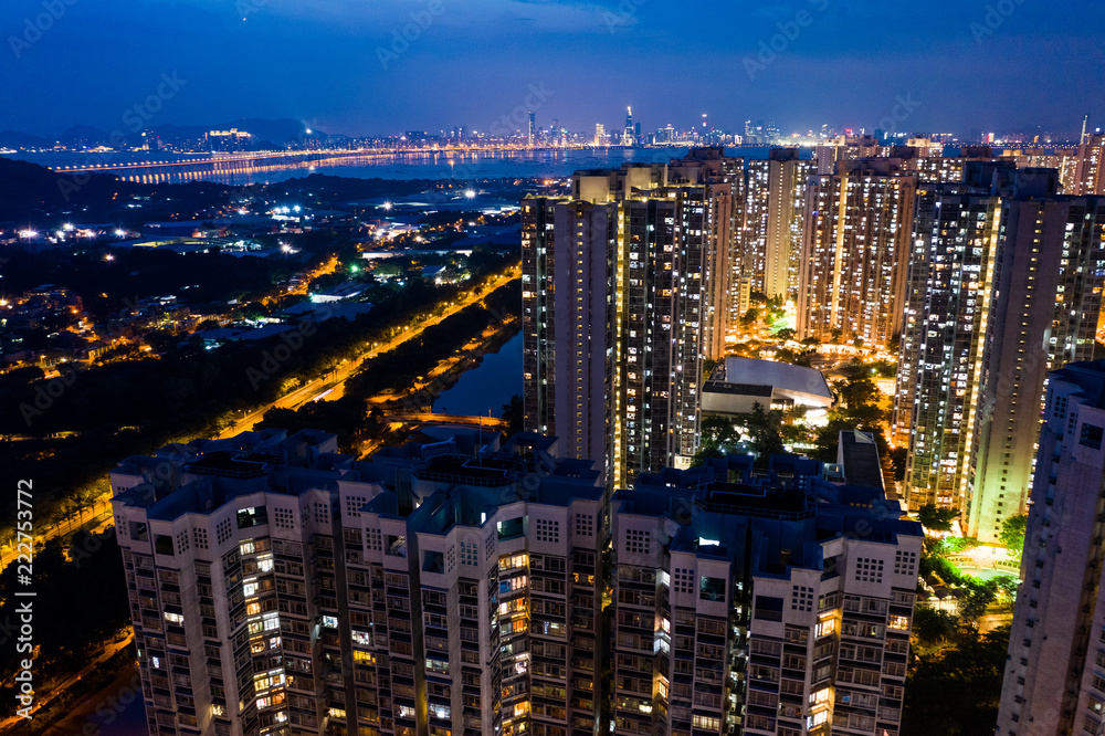 Aerial view of Hong Kong urban downtown