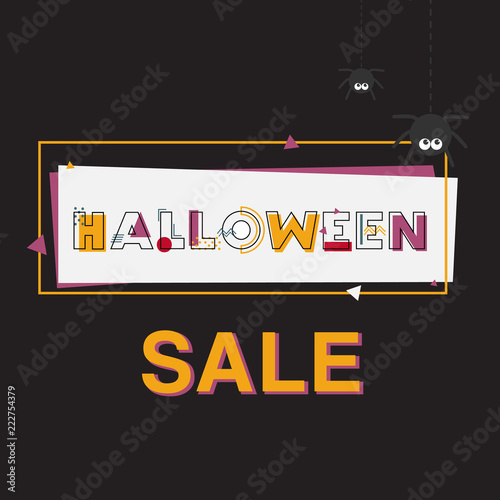 Happy Halloween Sale Banner with lettering. Geometric font in memphis style 80s-90s design vector illistration.