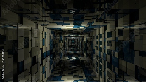 3d render abstract background. Long corridor.