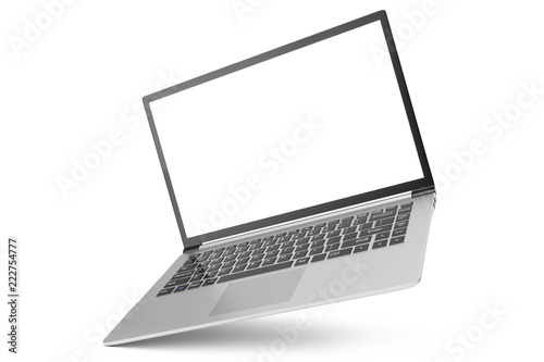 3D illustration Laptop isolated on white background. Laptop with empty space, screen laptop at an angle.
