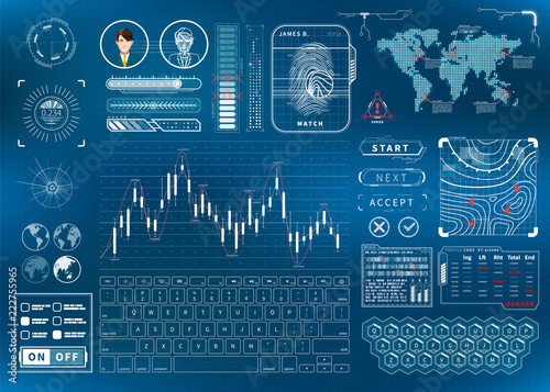 Complicated bright blue futuristic user interface concept