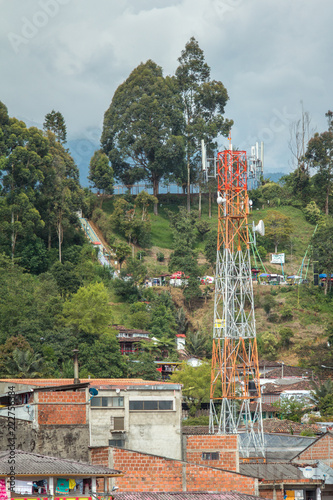 Telecommunication tower in the touristic little town of Salento, Colombia