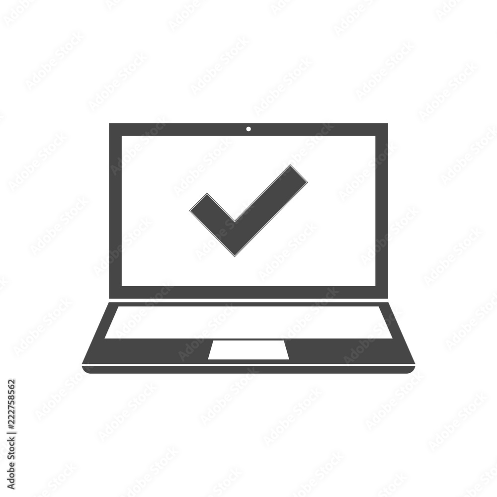 Laptop and check mark, simple vector icon Laptop and check mark, simple vector icon
