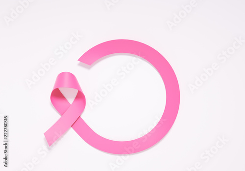 Sign of Breast cancer awareness month, pink ribbon isolated on white, 3d rendering.