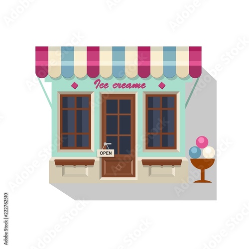 Fototapeta Naklejka Na Ścianę i Meble -  Illustration of cute little Ice cream shop. Vector flat style icon.