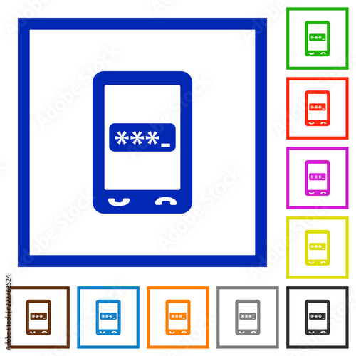 Mobile pin code flat framed icons