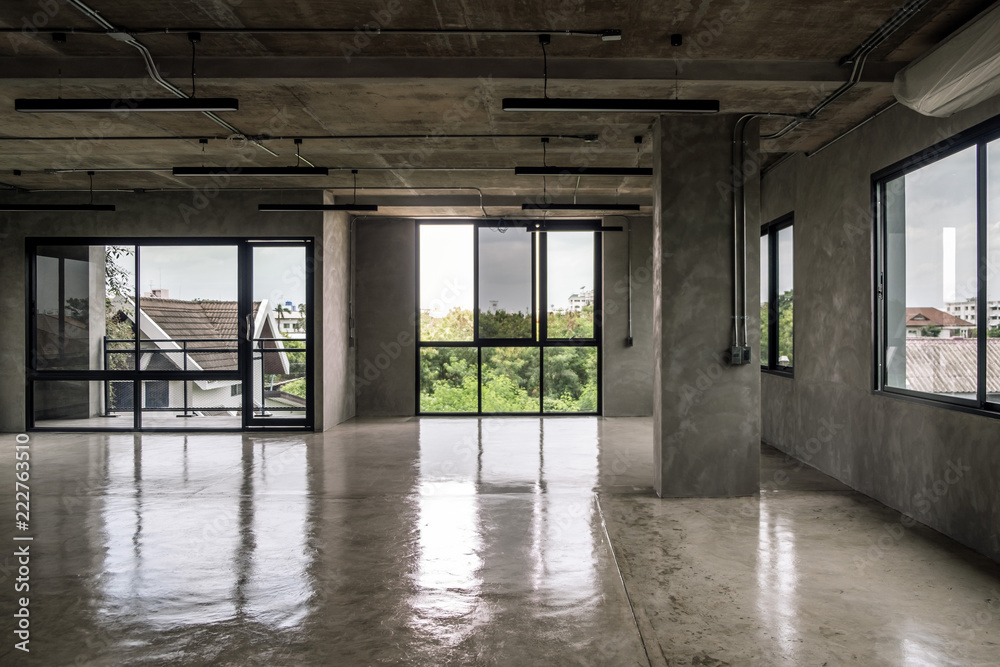 Interior industrial cement loft design concept modern home office