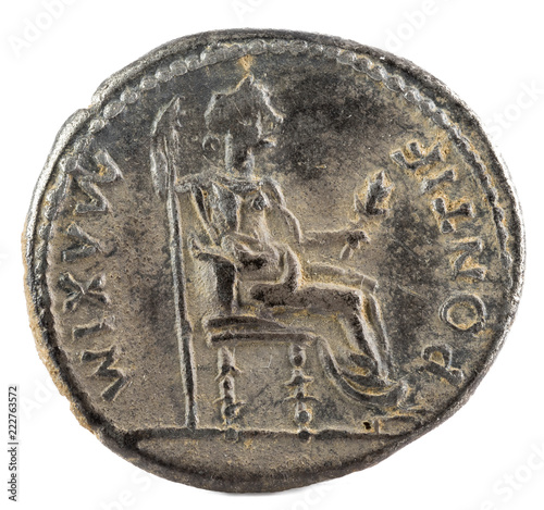 Canvastavla Ancient Roman silver denarius coin of Emperor Tiberius. Reverse.