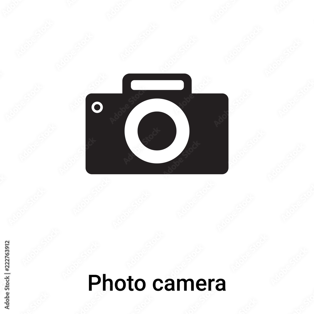 Photo camera icon vector isolated on white background, logo concept of Photo camera sign on transparent background, black filled symbol Photo camera icon vector isolated on white background, logo concept of Photo camera sign on transparent background, black filled symbol