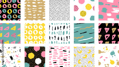 Trendy vector seamless colorful pattern with brush strokes.  Vector illustration