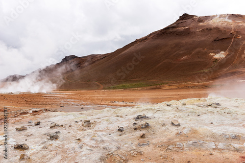 Geothermal Area Hverir in Iceland. Tourist and natural attractions in Iceland