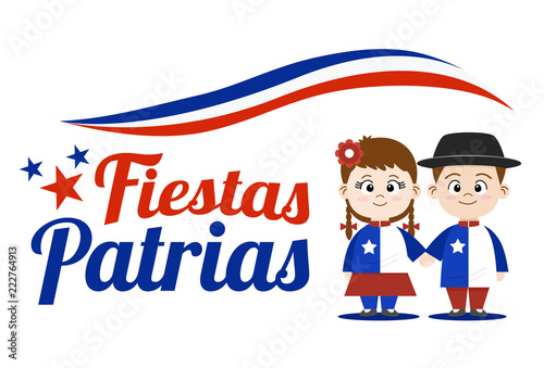 Cute cartoon Chile people in flag costume