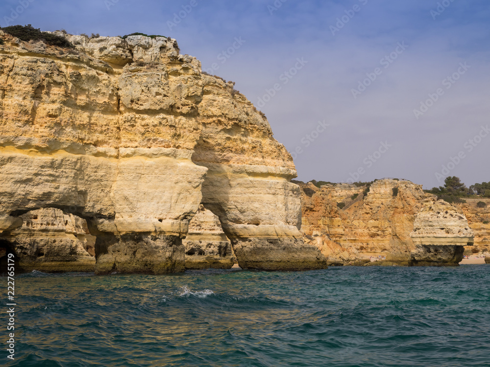 view of Marinha beach from a boat. Algarve, Portugal