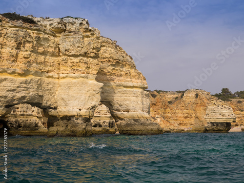 view of Marinha beach from a boat. Algarve, Portugal