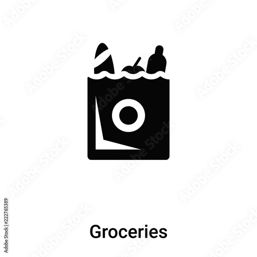 Groceries icon vector isolated on white background, logo concept of Groceries sign on transparent background, black filled symbol