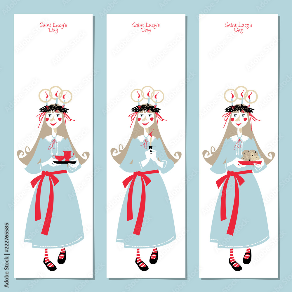Scandinavian Christmas set: labels, postcard, bookmark, insert. Template. Saint Lucy’s Day. Scandinavian Christmas set: labels, postcard, bookmark, insert. Template. Saint Lucy’s Day.