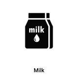 Milk icon vector isolated on white background, logo concept of Milk sign on transparent background, black filled symbol
