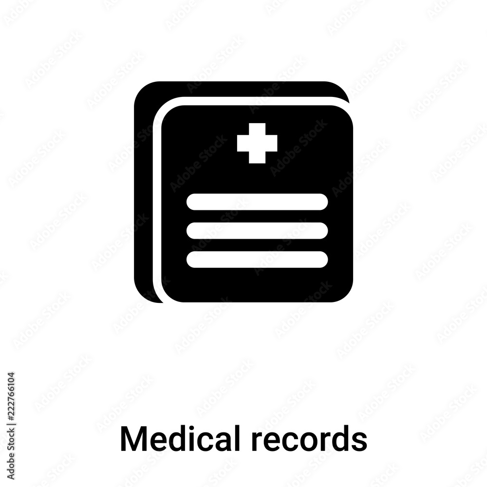 Medical records icon vector isolated on white background, logo concept of Medical records sign on transparent background, black filled symbol Medical records icon vector isolated on white background, logo concept of Medical records sign on transparent background, black filled symbol