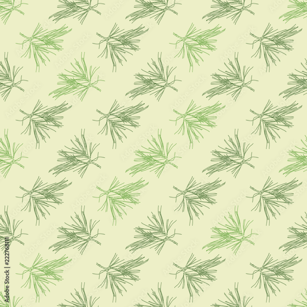 Holiday seamless pattern with fir tree branches. Template for a business card, banner, poster, notebook, invitation