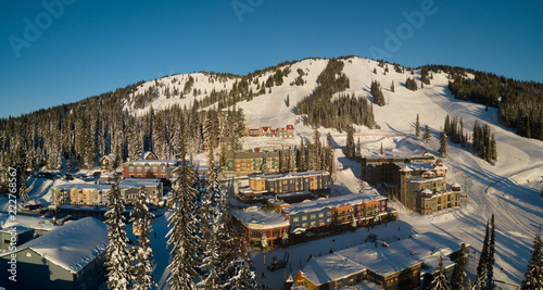 Aerial photo of skiing resort an sunrise © Andre D