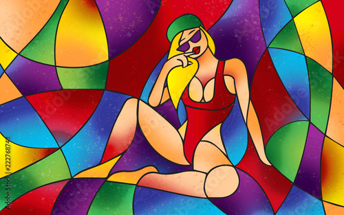 Amazing stained glass style canvas with a sexy girl