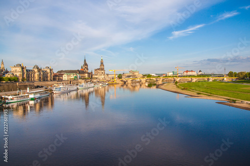 Old Town architecture with Elbe river in Dresden  Saxrony  Germany