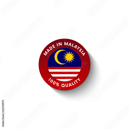 Made in Malaysia badge with Malaysia flag. Badge with long shadow. Vector illustration. 