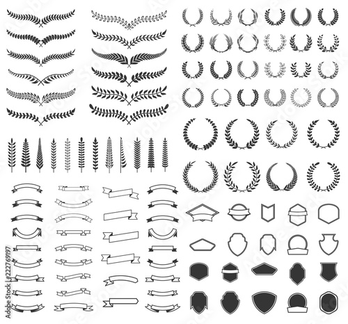 Set of vector wreaths and branches. Design elements for logo, label, emblem, badge, sign.