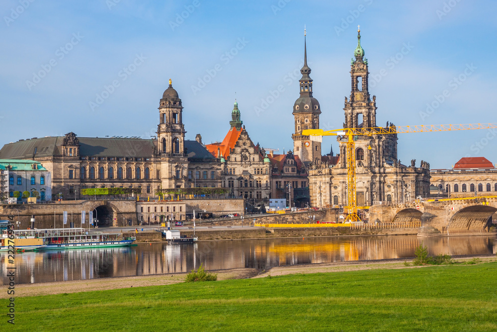 Old Town architecture with Elbe river in Dresden, Saxrony, Germany