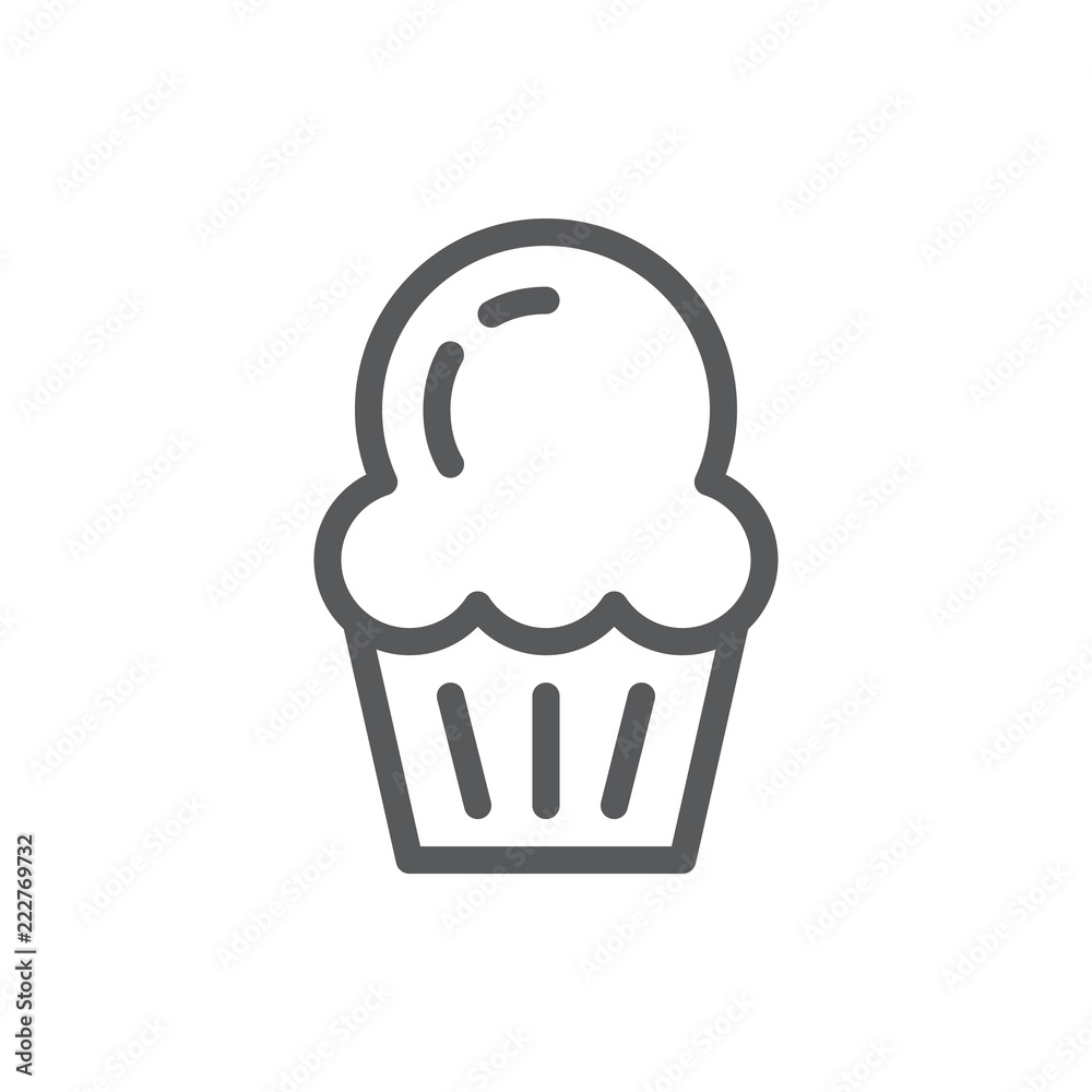 Cupcake editable icon vector illustration - thin line pictogram of of sweet baked dessert decorated with cream. Cupcake editable icon vector illustration - thin line pictogram of of sweet baked dessert decorated with cream.