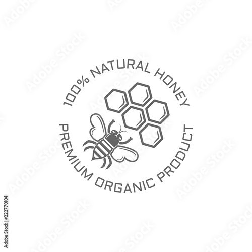 Bee and honeycomb isolated vector emblem