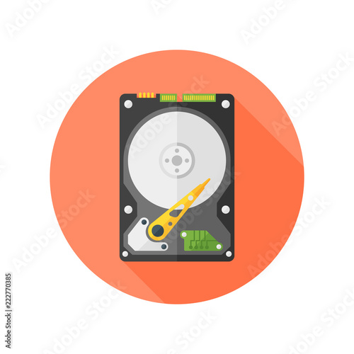 Hdd disk flat design isolated vector round icon