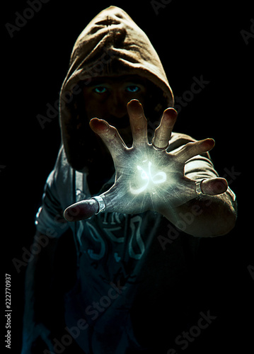 Quadro su tela Magic spell's wizard with six fingers, photo manipulation