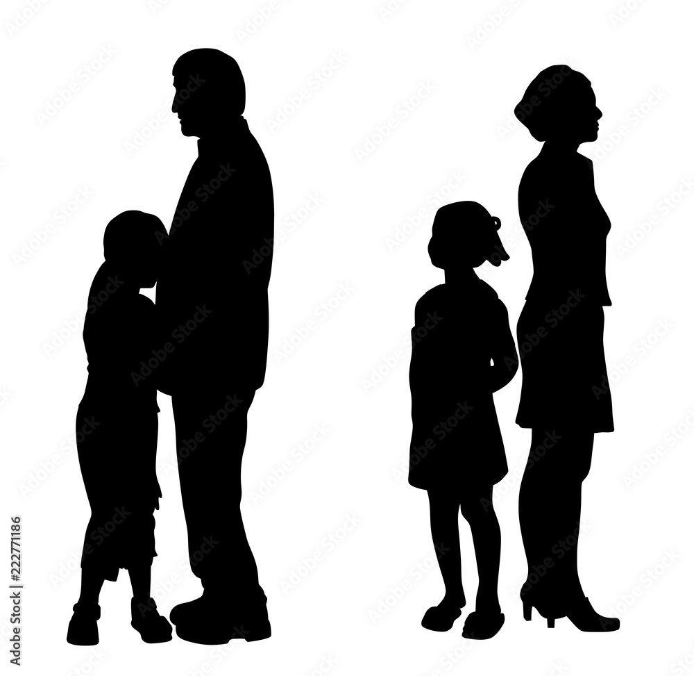 Divorcing parents with two sad unhappy children