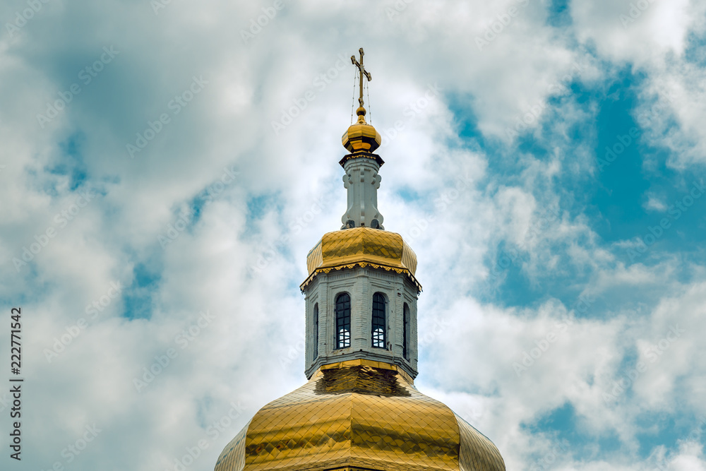 A close-up of the dome of the Orthodox Church