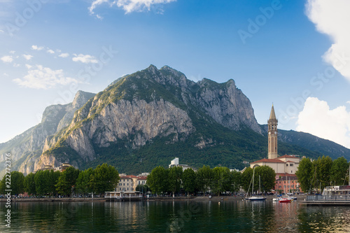 Beautiful panorama of Lecco with mount San Martino in the background