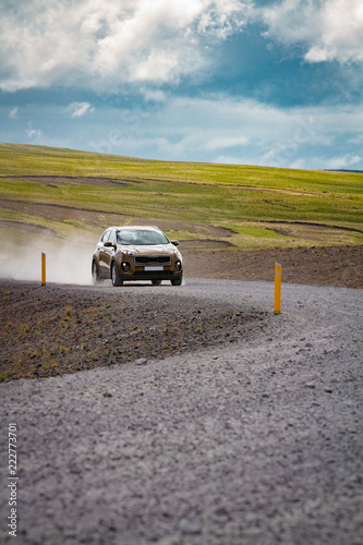 Car at the beautiful landscape view of Iceland