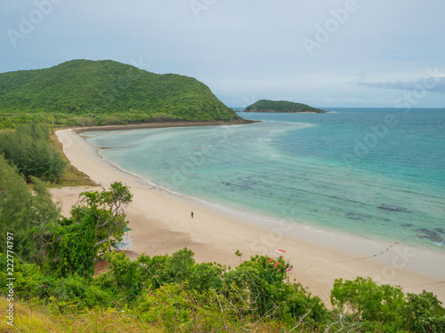 View point on top of the island with idyllice beach ocean and blue sky in vacation time Samae San Island chonburi thailand summer concept