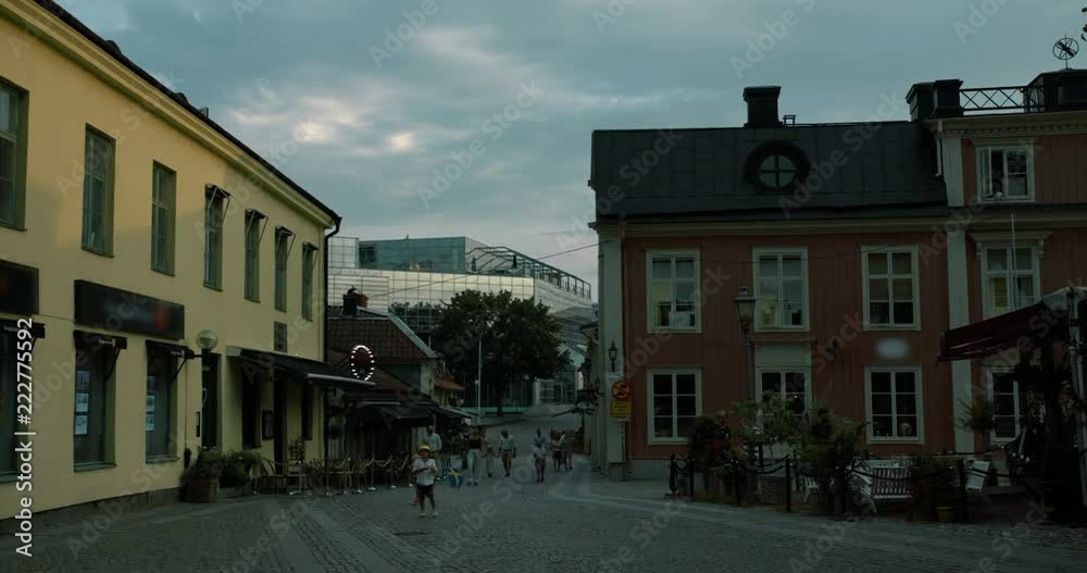 Timelapse of people walking on a small street crossing the canal in central Västerås. Timelapse of people walking on a small street crossing the canal in central Västerås.