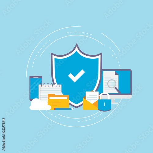 Data security flat vector illustration design. Secured information, data privacy and online protection. Icon design for web banners and apps