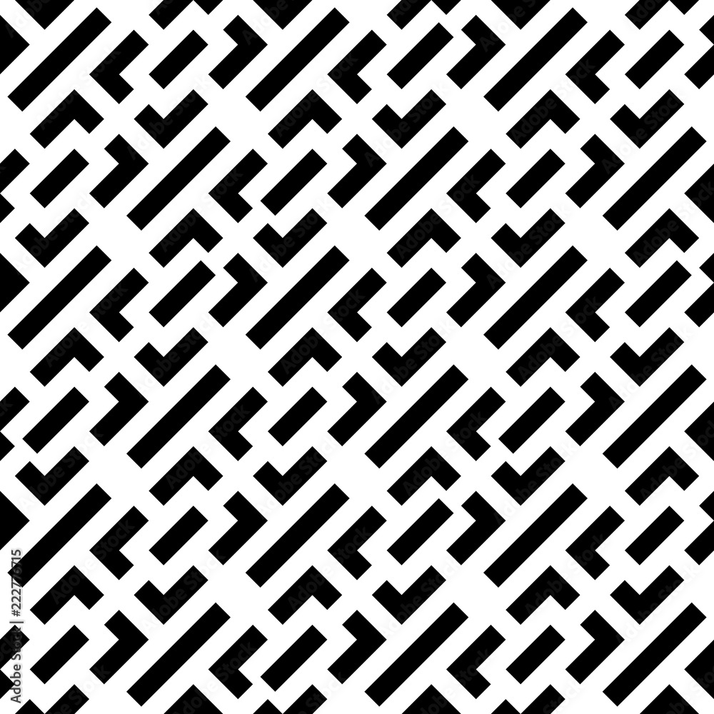 Abstract seamless pattern background. Maze of black geometric design elements isolated on white background. Vector illustration.