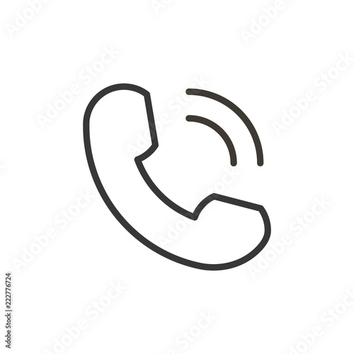 Phone thin line icon in flat style isolated. Vector phone call sign. Mobile phone with waves. Telephone symbol.