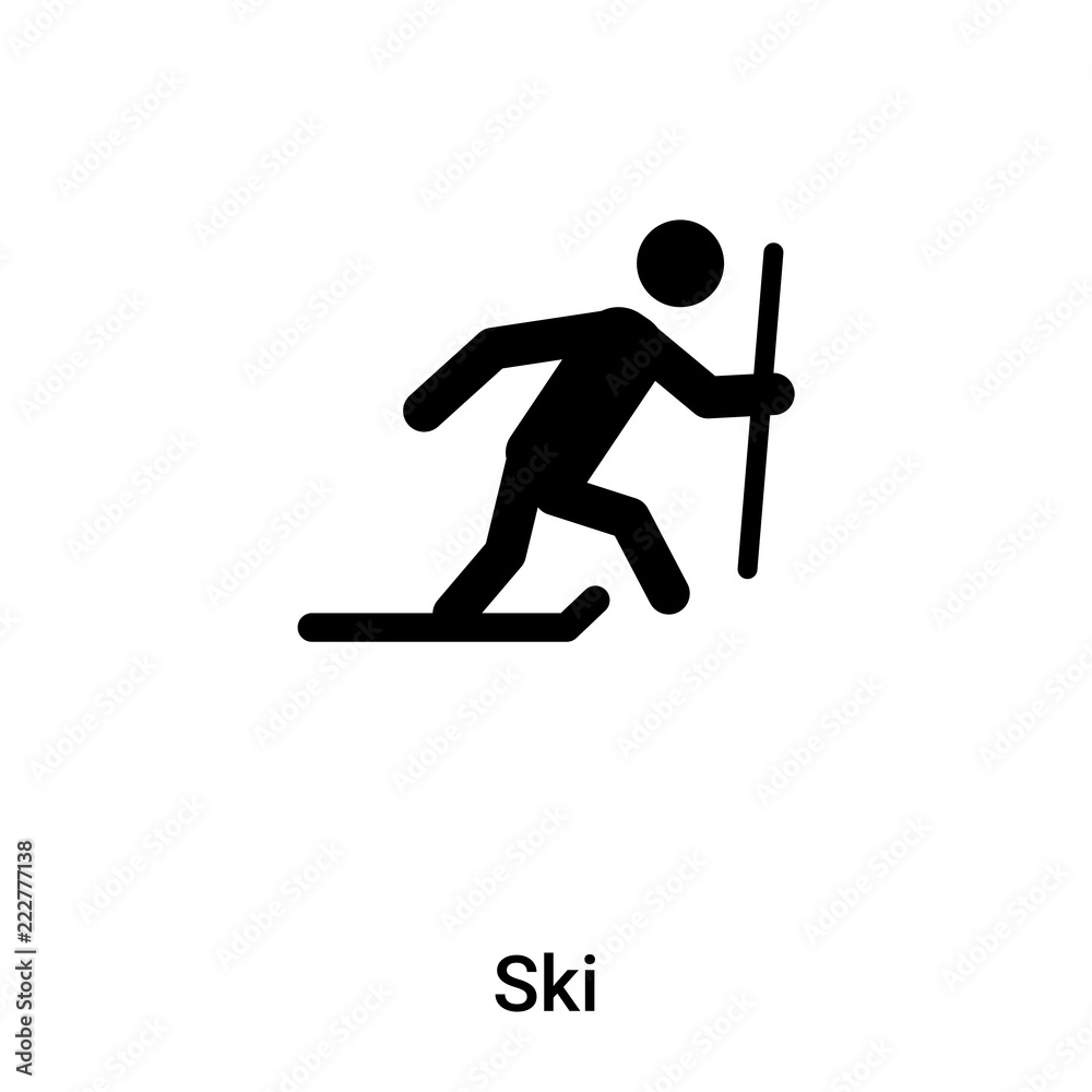 Ski icon vector isolated on white background, logo concept of Ski sign on transparent background, black filled symbol