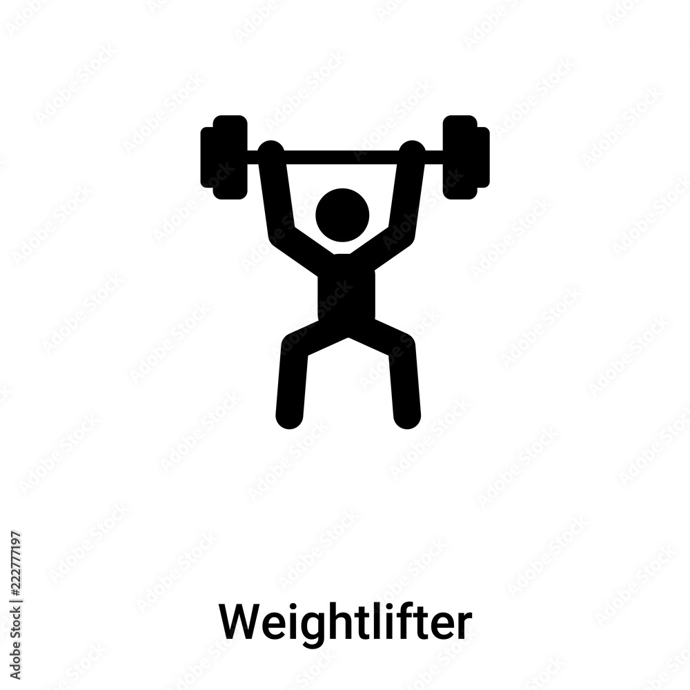 Weightlifter icon vector isolated on white background, logo concept of Weightlifter sign on transparent background, black filled symbol Weightlifter icon vector isolated on white background, logo concept of Weightlifter sign on transparent background, black filled symbol